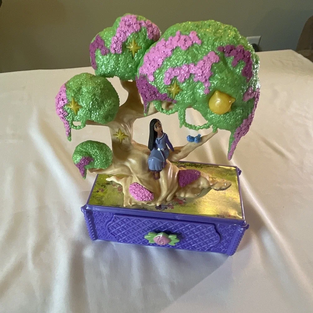 Purple & Green Tree Music Box w/ Girl Figurine, Battery Operated (AA)